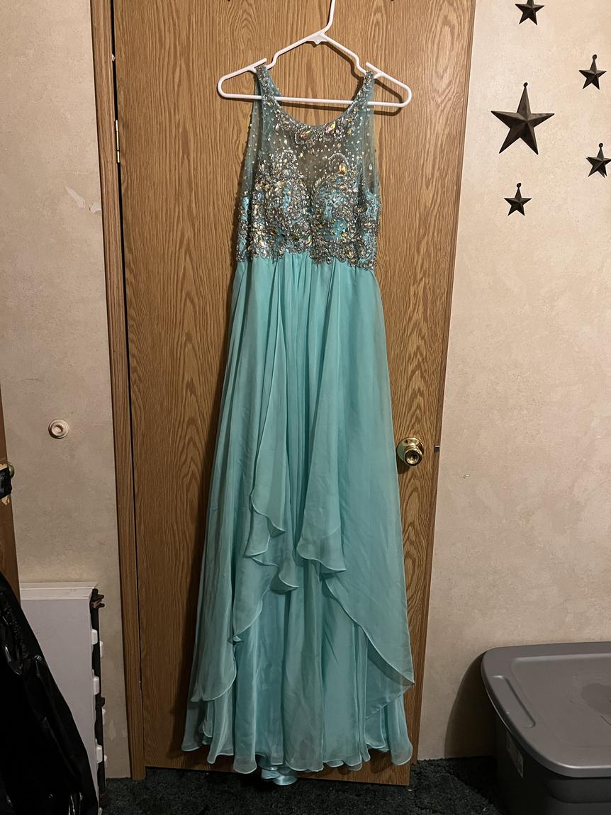 Size 2 Prom High Neck Sequined Turquoise Blue Floor Length Maxi on Queenly