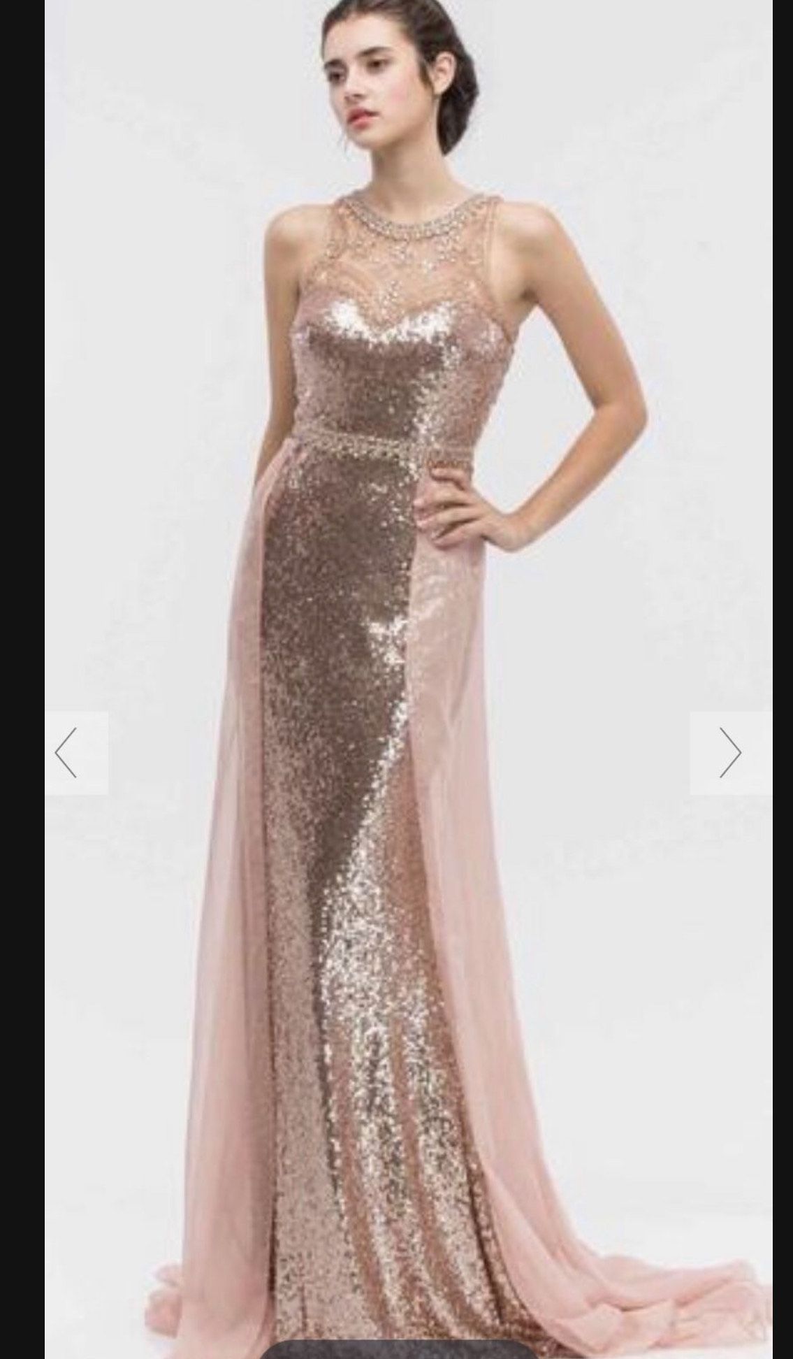 Size 6 Prom Sheer Rose Gold Floor Length Maxi on Queenly