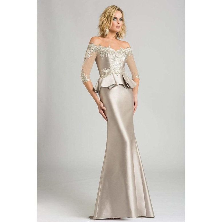 Style 18574 Terani Couture Size 14 Prom Sheer Silver Ball Gown on Queenly