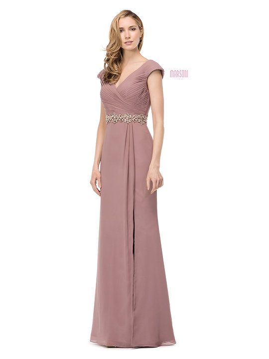 Style M169 Colors Dress - Marsoni Size 14 Bridesmaid Cap Sleeve Sequined Pink A-line Dress on Queenly