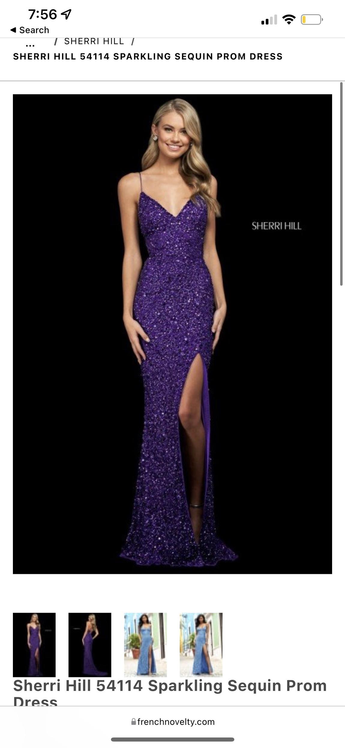 Sherri Hill Size 8 Prom Plunge Sequined Purple Side Slit Dress on Queenly