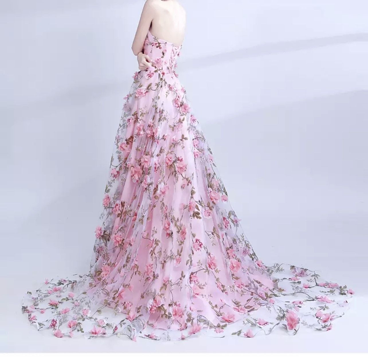 Size 8 Prom Strapless Floral Pink Floor Length Maxi on Queenly