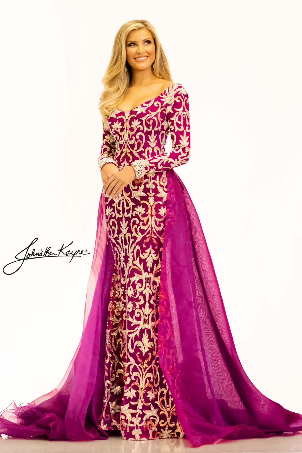 Style 2334 Johnathan Kayne Size 12 Pageant Long Sleeve Sequined Purple Floor Length Maxi on Queenly