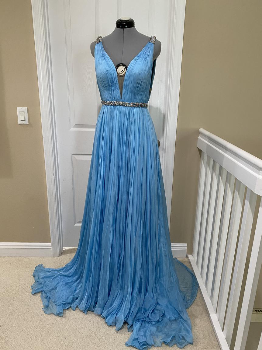 Sherri Hill Size 6 Satin Blue A-line Dress on Queenly