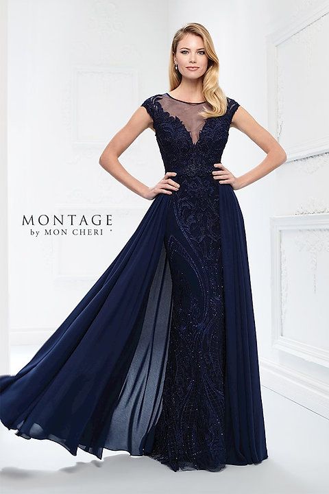 Montage Size 10 Lace Navy Blue A-line Dress on Queenly