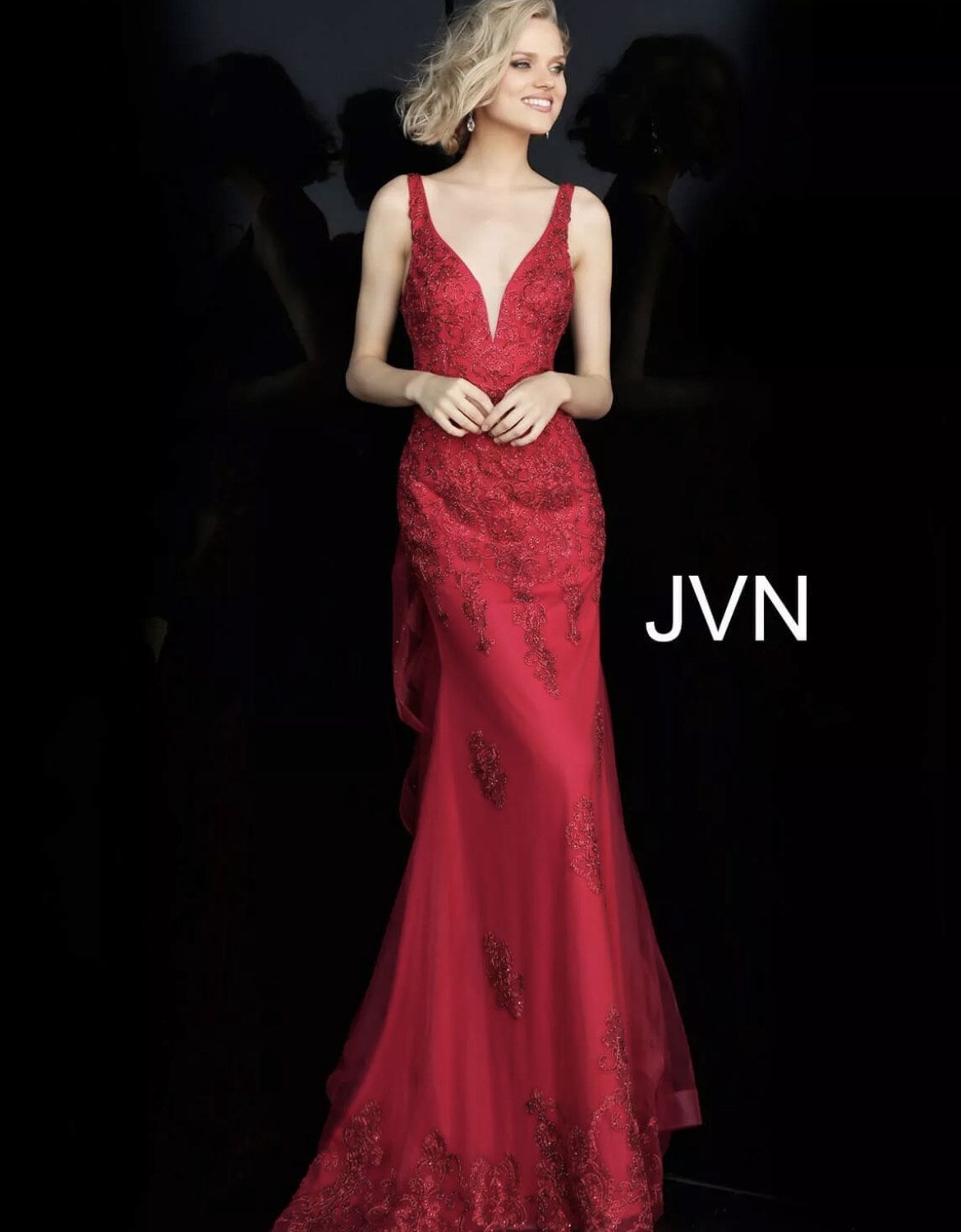 Jovani Size 12 Red Mermaid Dress on Queenly
