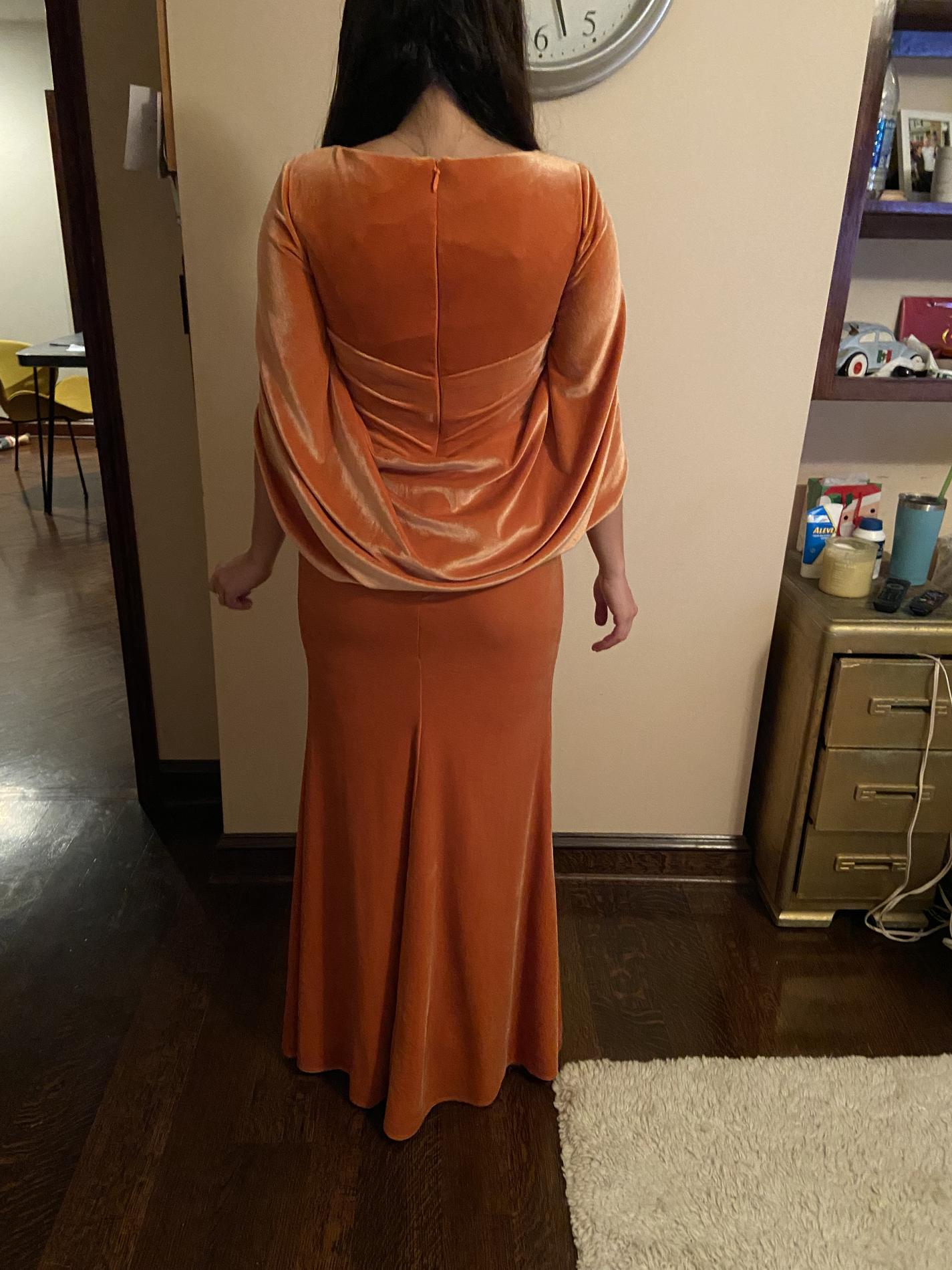 JJs house Size 2 Velvet Orange Mermaid Dress on Queenly