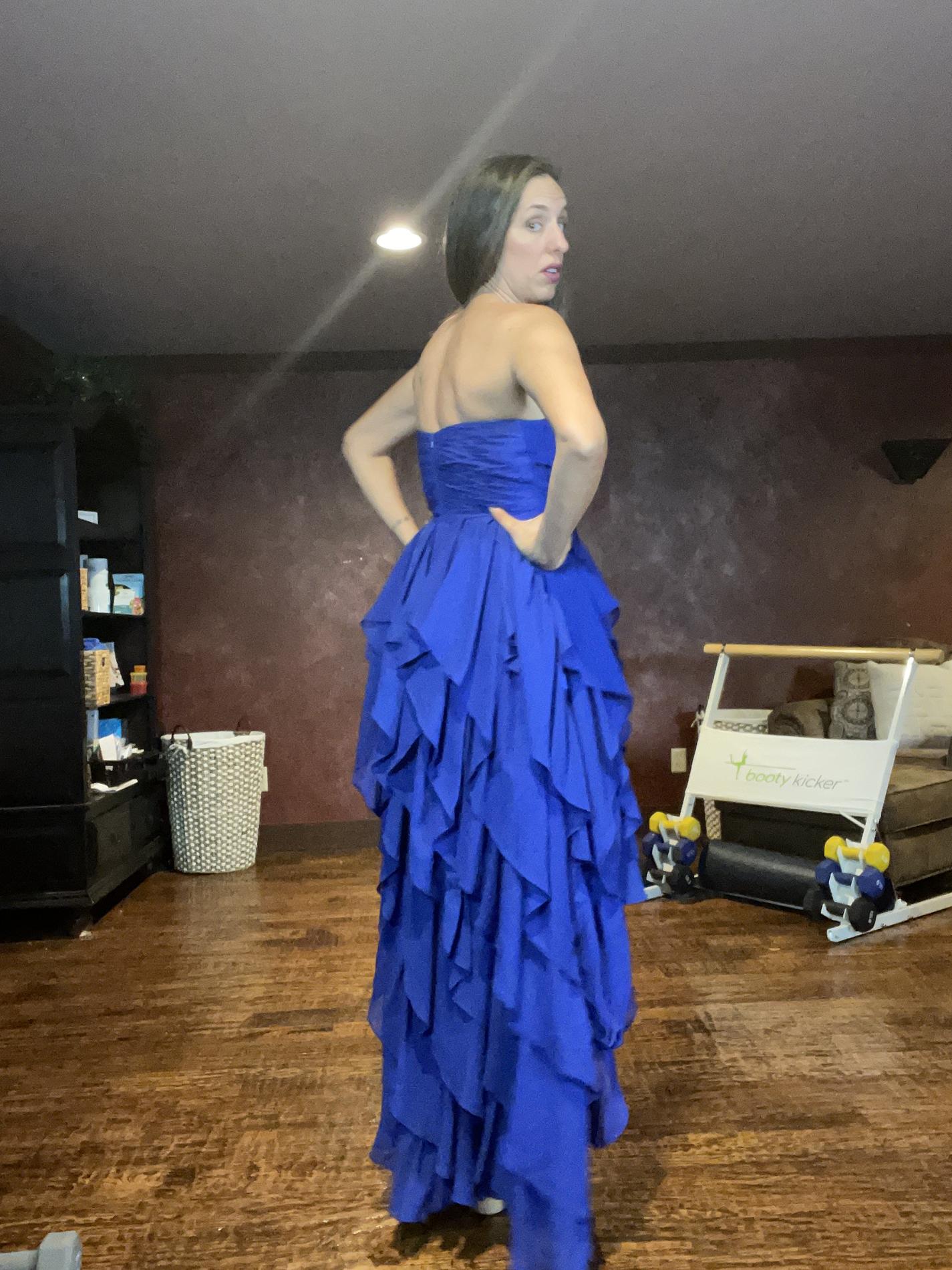Size 6 Strapless Blue Ball Gown on Queenly