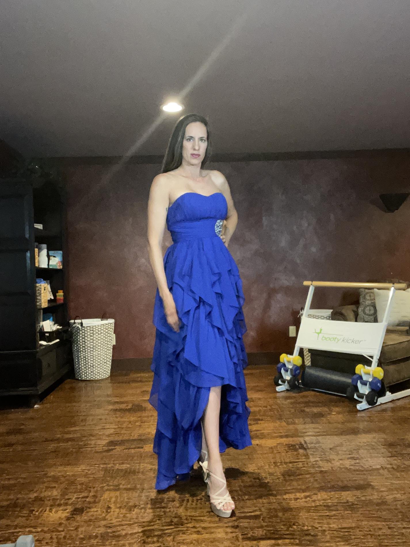 Size 6 Strapless Blue Ball Gown on Queenly