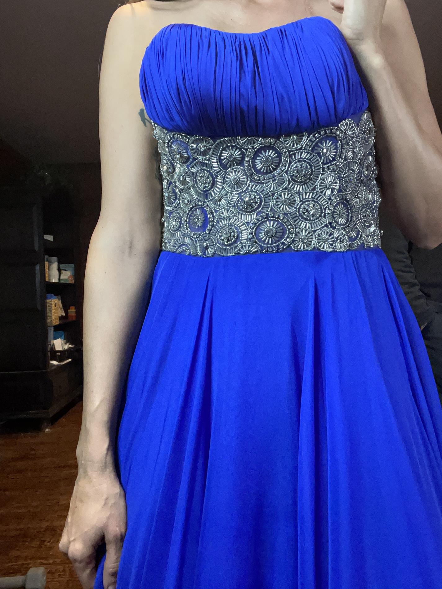 Jovani Size 4 Strapless Sequined Royal Blue Floor Length Maxi on Queenly