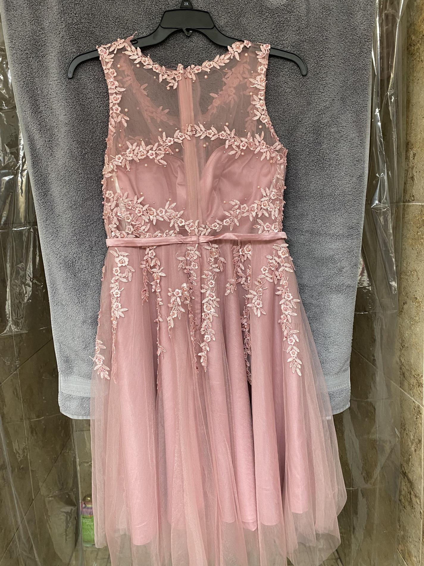 Size 12 Lace Pink A-line Dress on Queenly