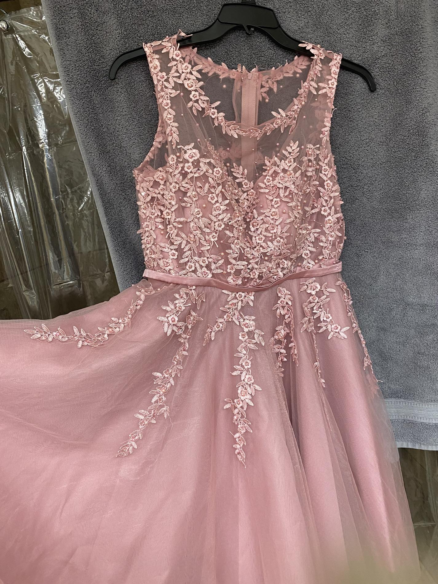 Size 12 Lace Pink A-line Dress on Queenly
