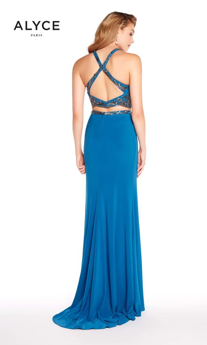 Style 60018 Alyce Paris Blue Size 6 Mermaid Dress on Queenly