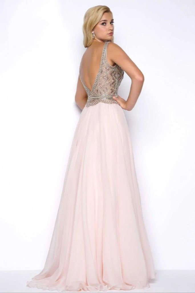 Style 65885 Mac Duggal Size 4 Prom Sequined Light Pink A-line Dress on Queenly