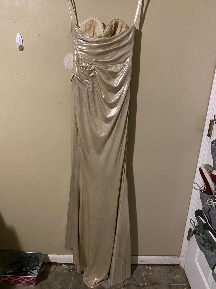 Cinderella Size 8 Prom Strapless Gold Side Slit Dress on Queenly