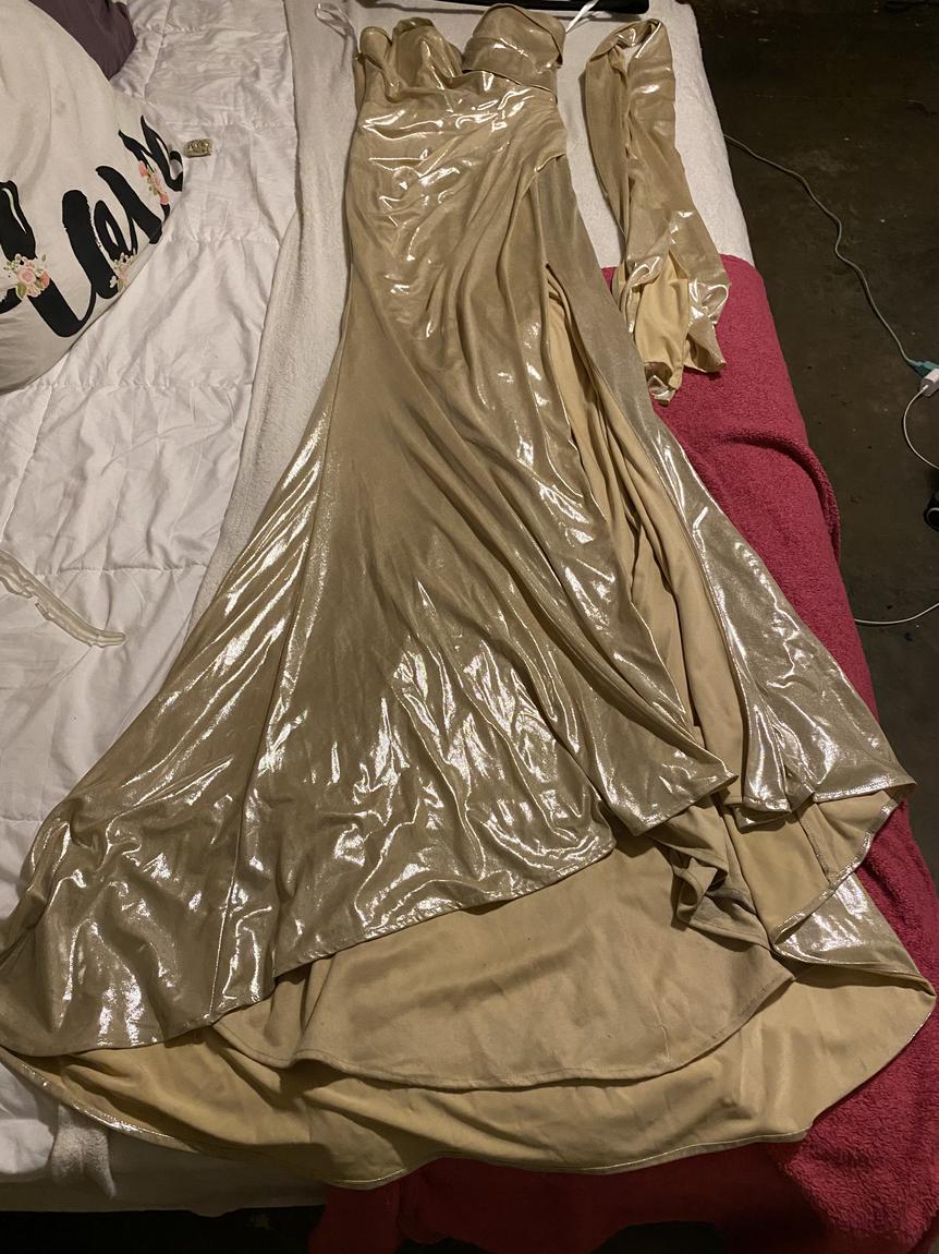 Cinderella Size 8 Prom Strapless Gold Side Slit Dress on Queenly