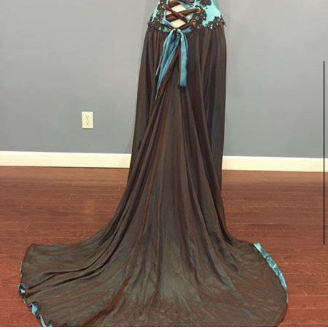 Johnathan Kayne Size 6 Pageant Off The Shoulder Satin Turquoise Blue Formal Jumpsuit on Queenly