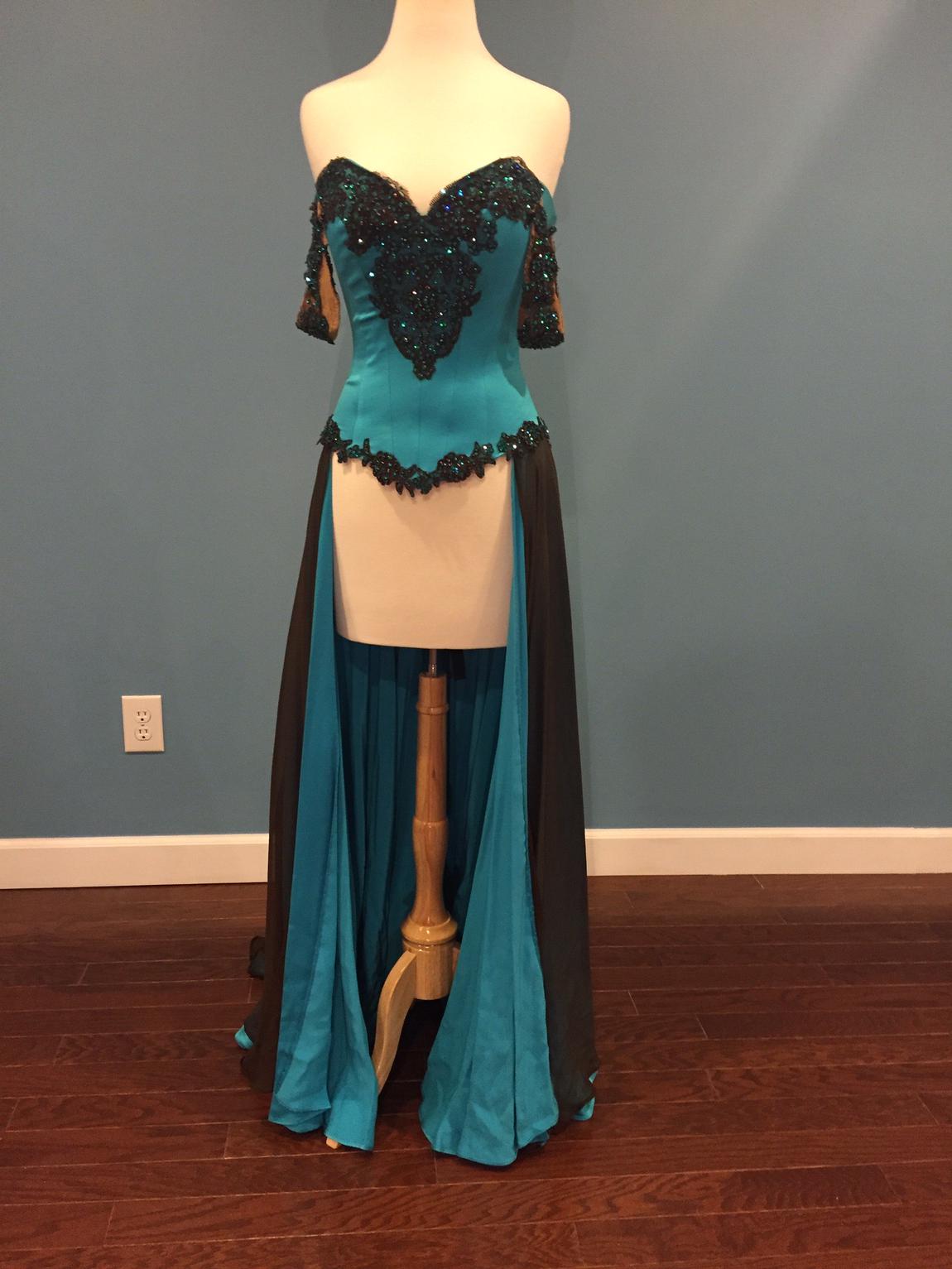 Johnathan Kayne Size 6 Pageant Off The Shoulder Satin Turquoise Blue Formal Jumpsuit on Queenly