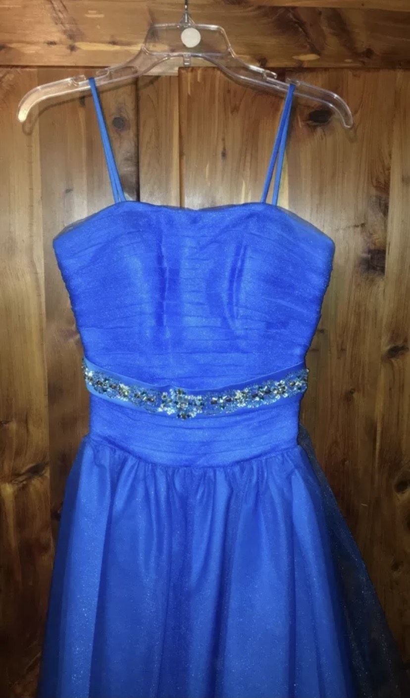 MoriLee Size 4 Satin Blue A-line Dress on Queenly