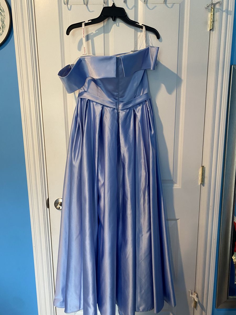 JJsHouse Size 10 Prom Off The Shoulder Satin Light Blue A-line Dress