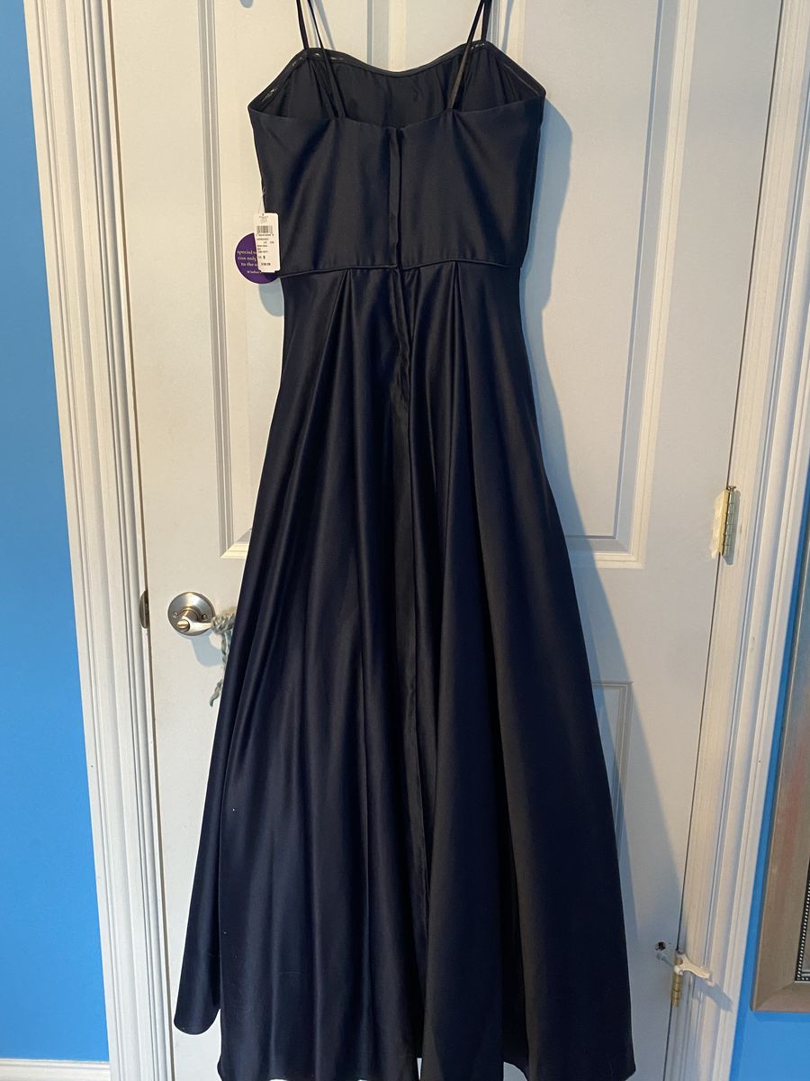 Windsor Size 8 Prom Strapless Sequined Navy Blue Ball Gown on Queenly