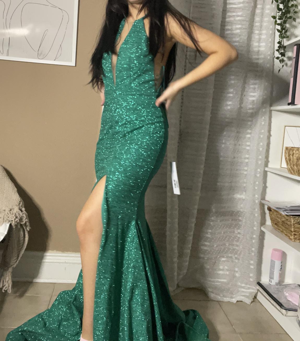 Jovani Size 0 Prom Halter Emerald Green Mermaid Dress on Queenly