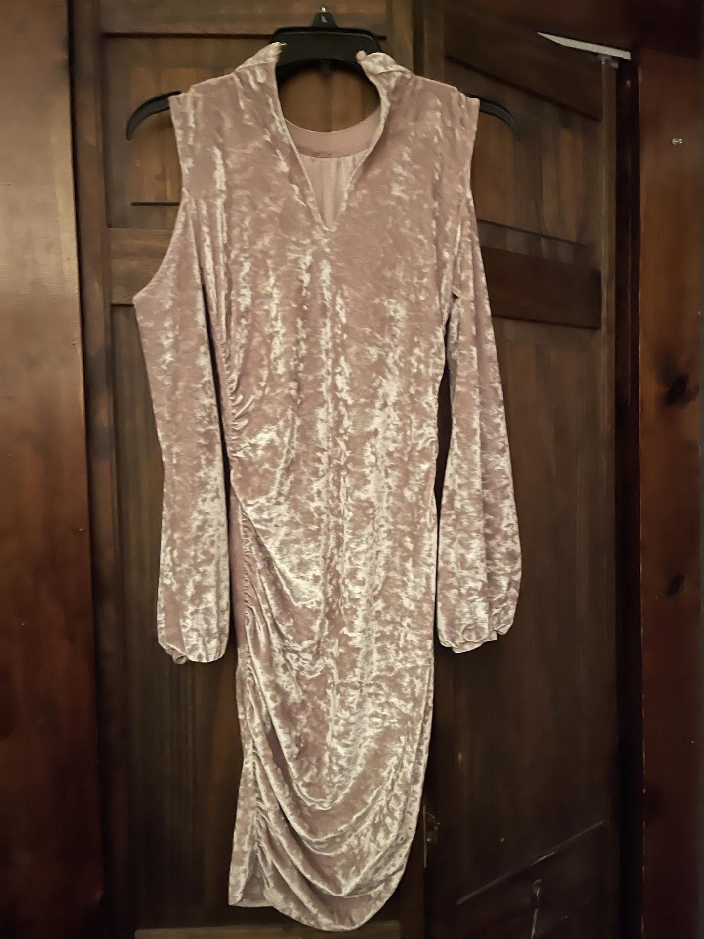 Size 6 Homecoming Long Sleeve Velvet Light Pink Cocktail Dress on Queenly