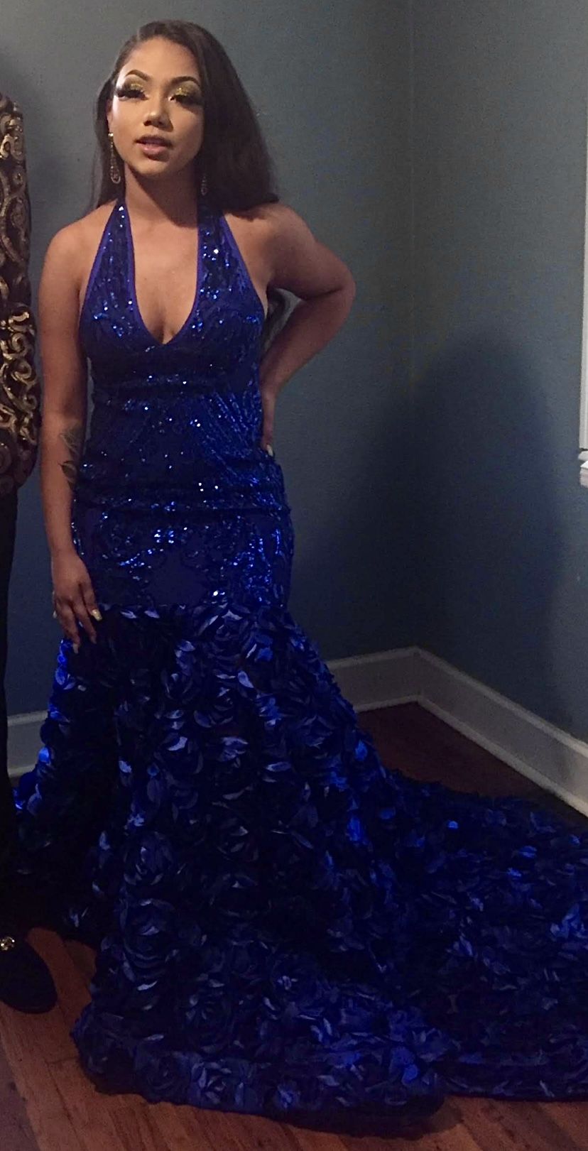 Bakvri Size 0 Prom Halter Royal Blue Dress With Train on Queenly