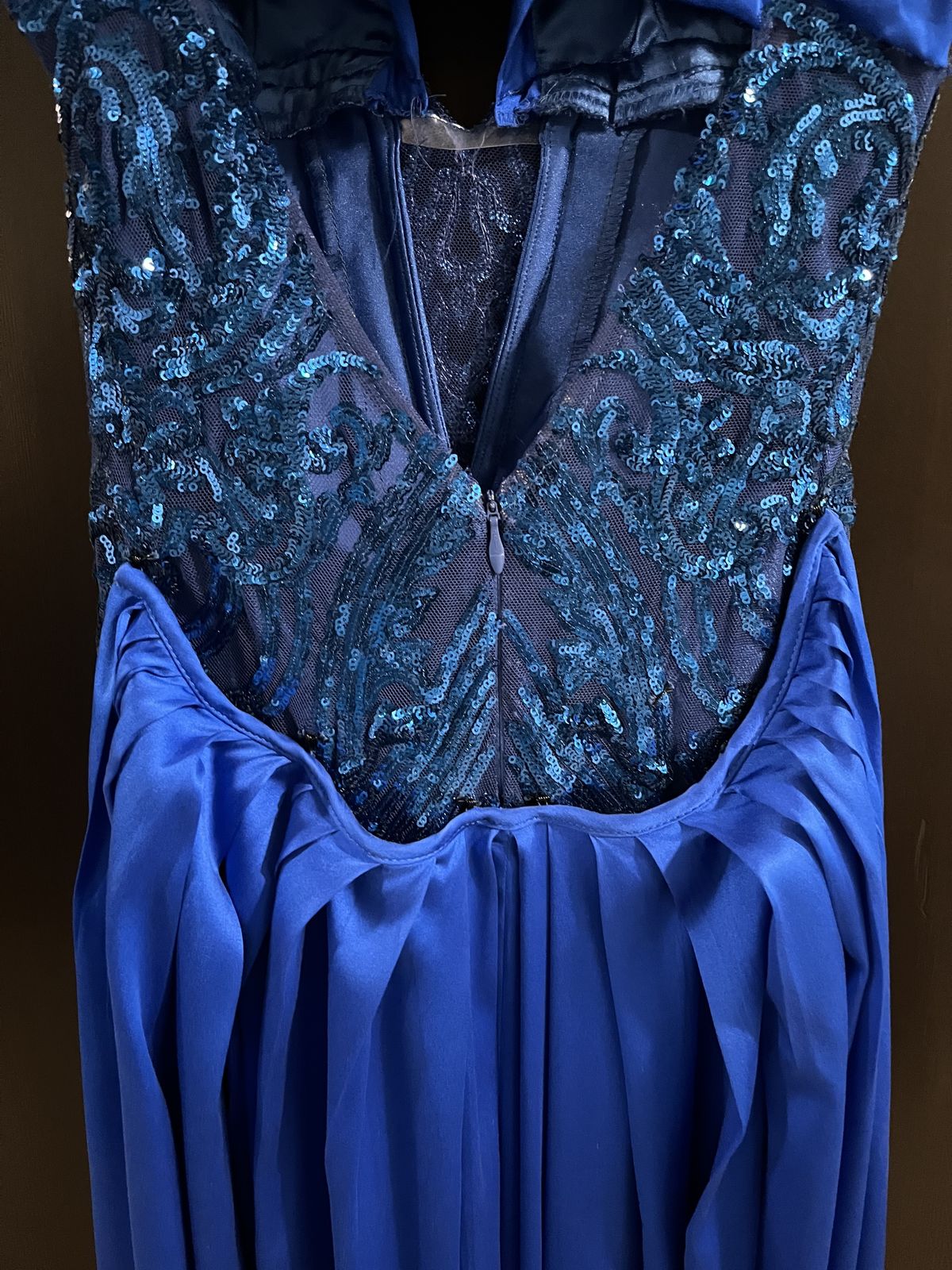 Custom Size 2 Prom Plunge Satin Royal Blue Side Slit Dress on Queenly