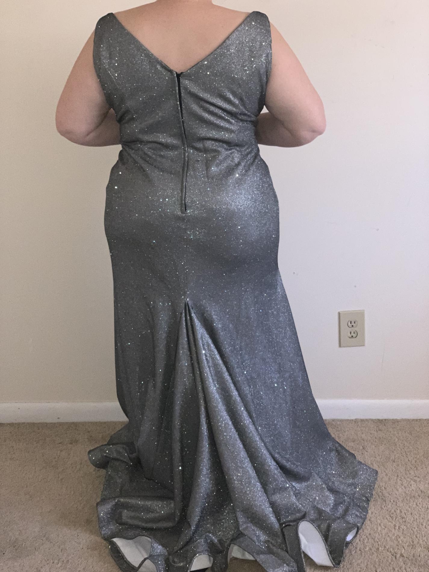Rachel Allan Plus Size 22 Silver Side Slit Dress on Queenly