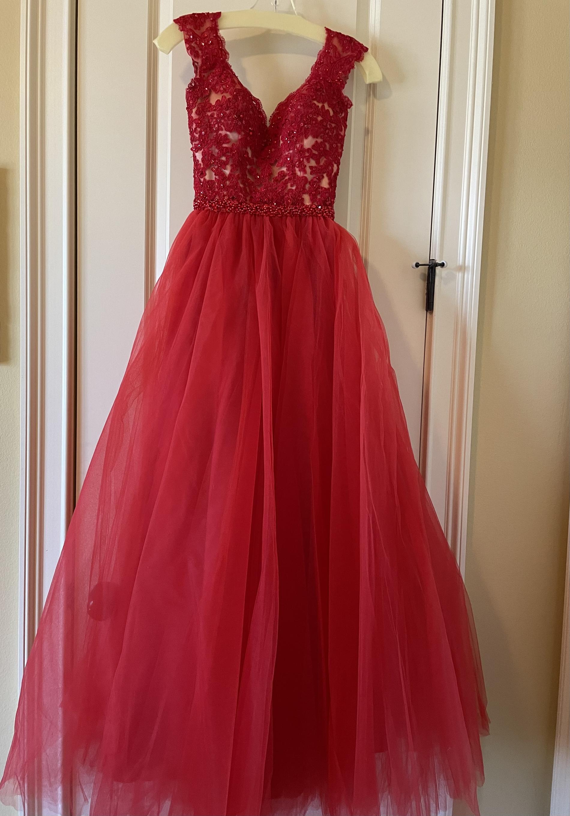 MoriLee Size 00 Cap Sleeve Red Ball Gown on Queenly