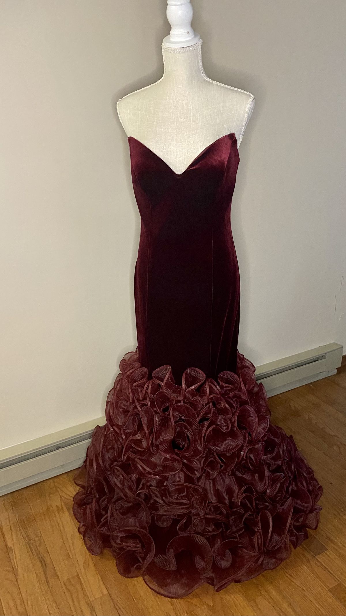 Jovani Size 8 Strapless Velvet Burgundy Red Mermaid Dress on Queenly