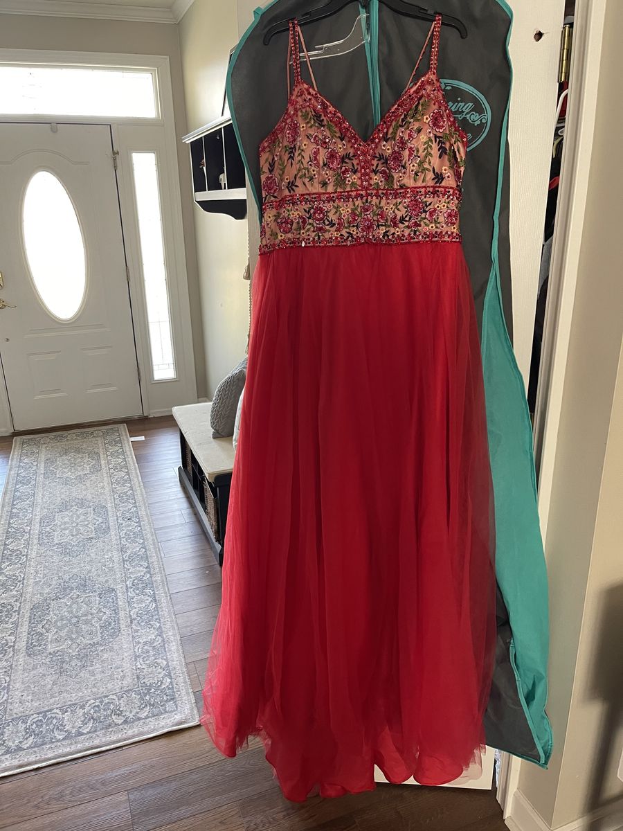 MoriLee Size 14 Red Floor Length Maxi on Queenly