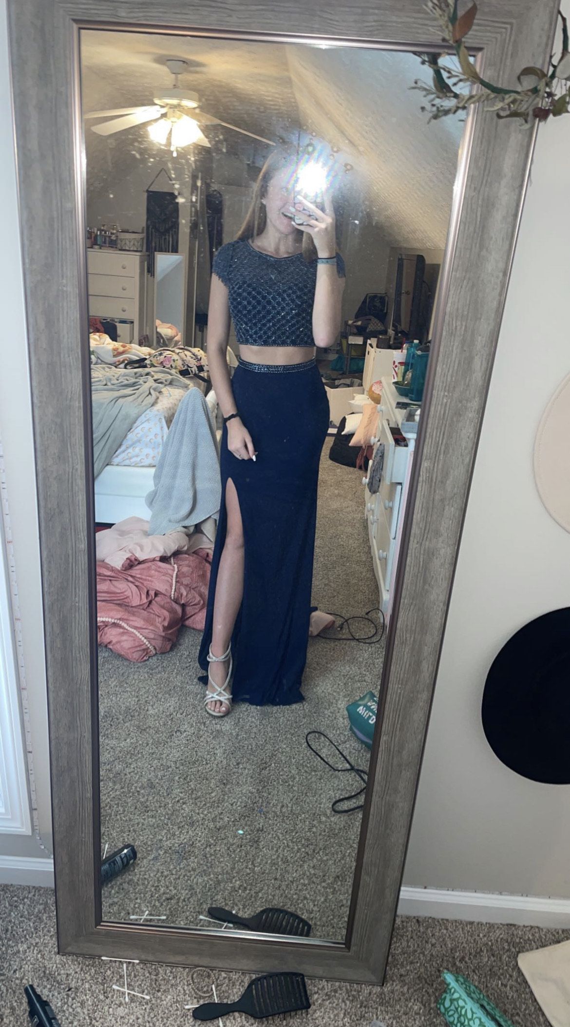 Sherri Hill Size 2 Prom Cap Sleeve Velvet Navy Blue Cocktail Dress on Queenly