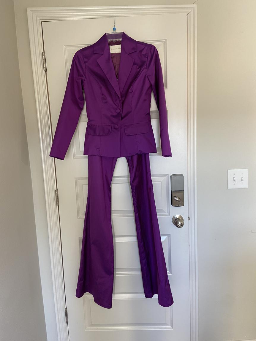 Fernando Wong Size 0 Pageant Satin Purple Formal Jumpsuit on Queenly