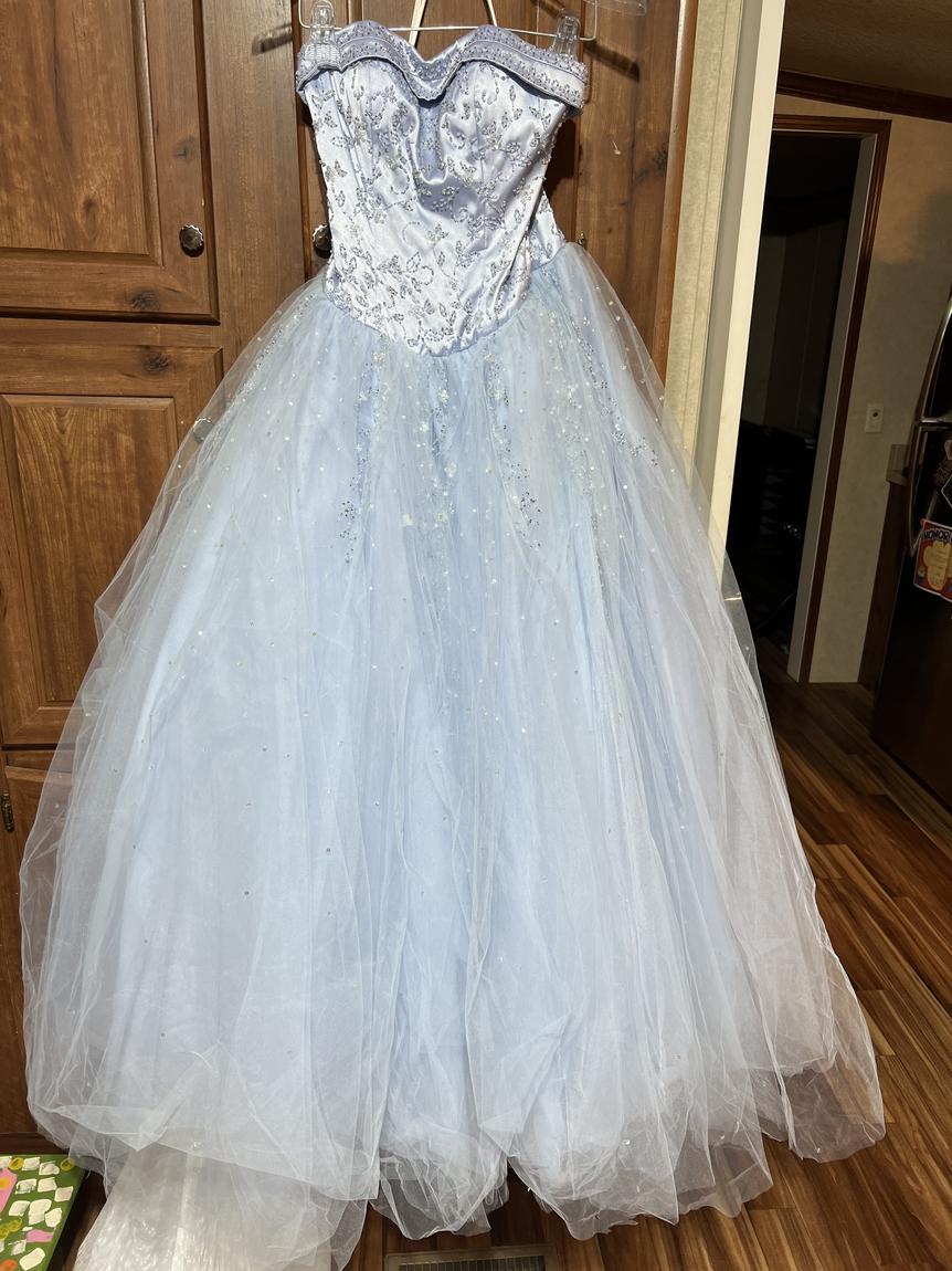 Size 2 Strapless Sequined Light Blue Ball Gown on Queenly