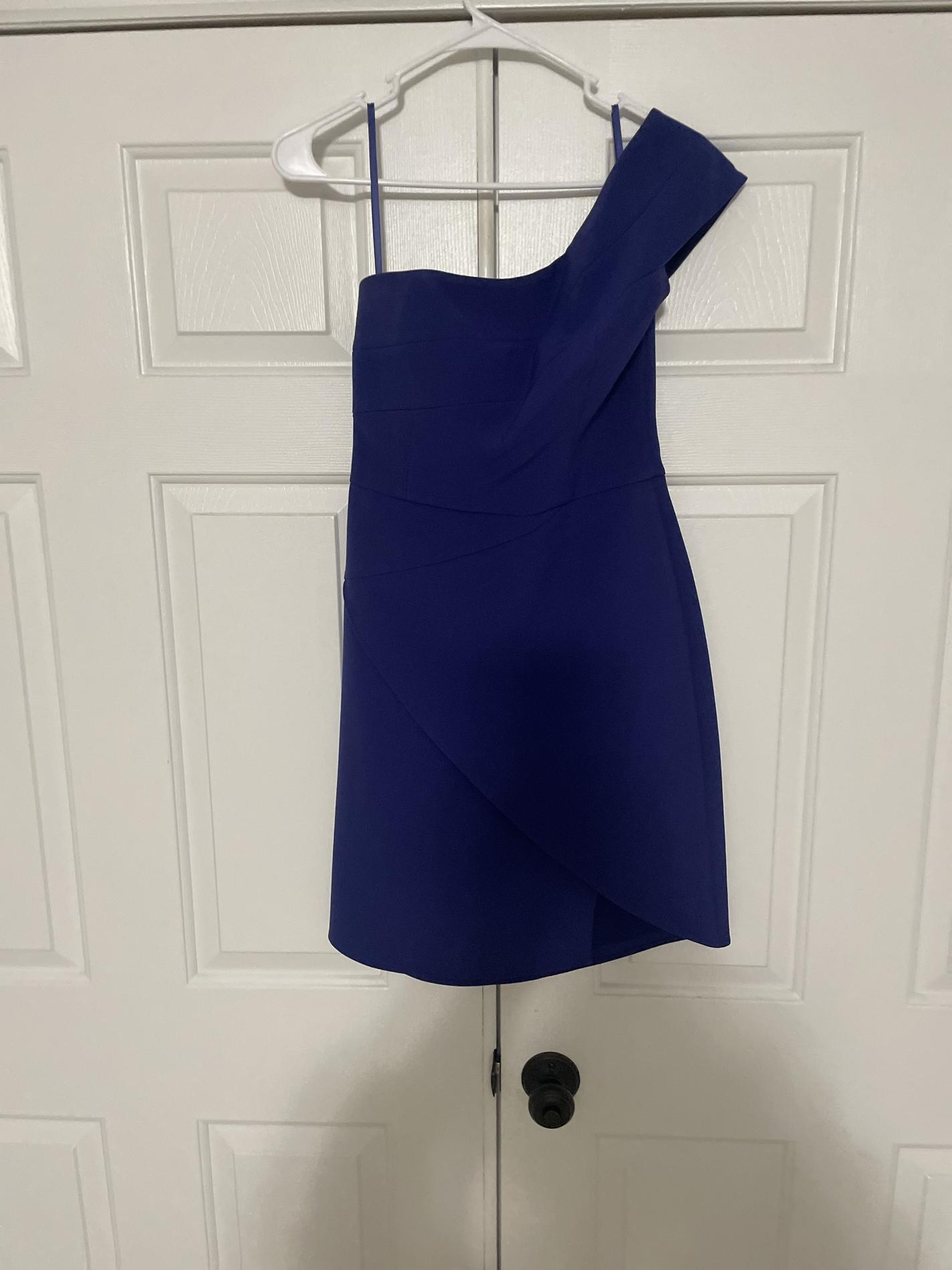 BCBGMAXAZARIA Size 4 One Shoulder Blue Side Slit Dress on Queenly