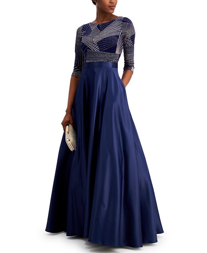 Betsy and Adam Plus Size 16 Navy Blue Ball Gown on Queenly
