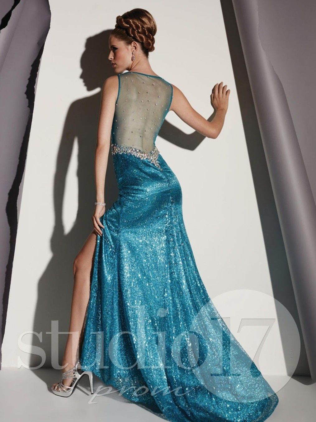 Style 12640 Studio 17 by House of Wu Size 0 Prom Sequined Light Blue Side Slit Dress on Queenly