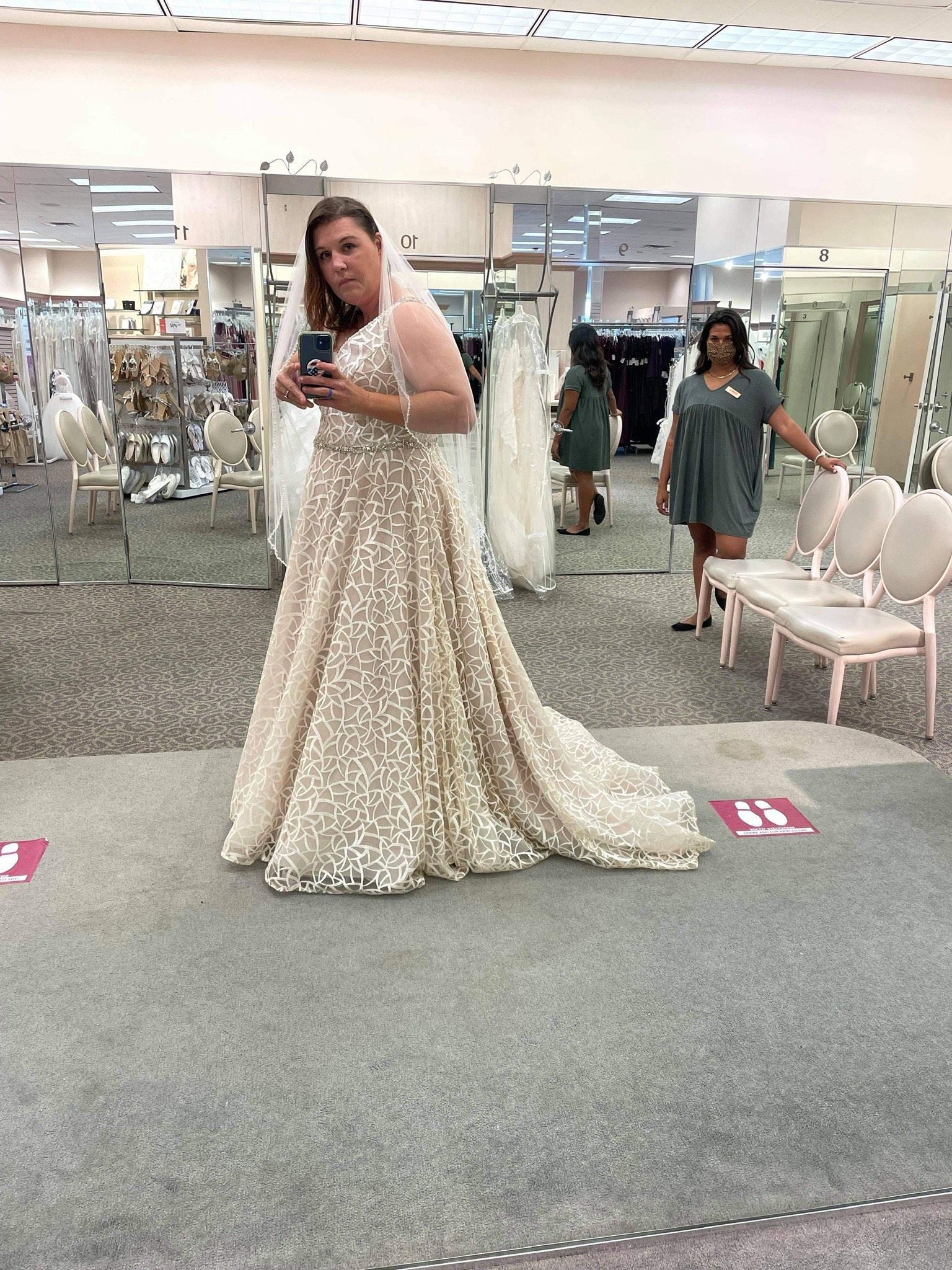 David’s Bridal Galina Signature style # SWG863 Plus Size 18 Wedding Plunge Sequined Multicolor A-line Dress on Queenly