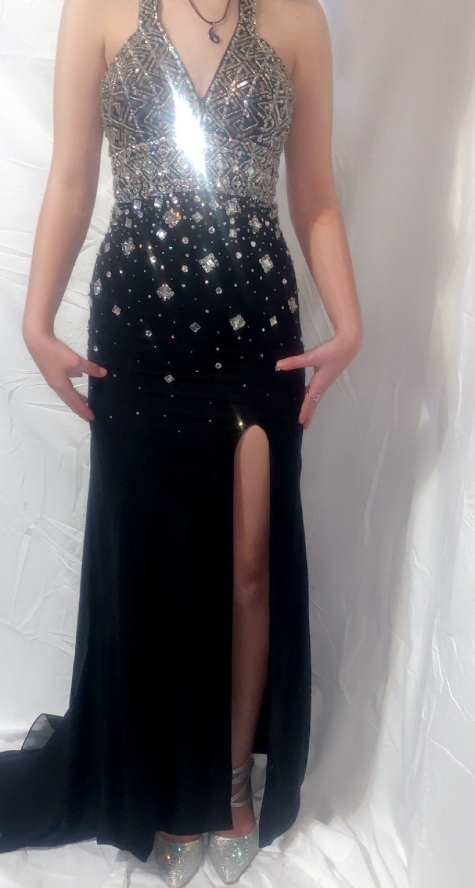 Size 2 Pageant Halter Black Floor Length Maxi on Queenly