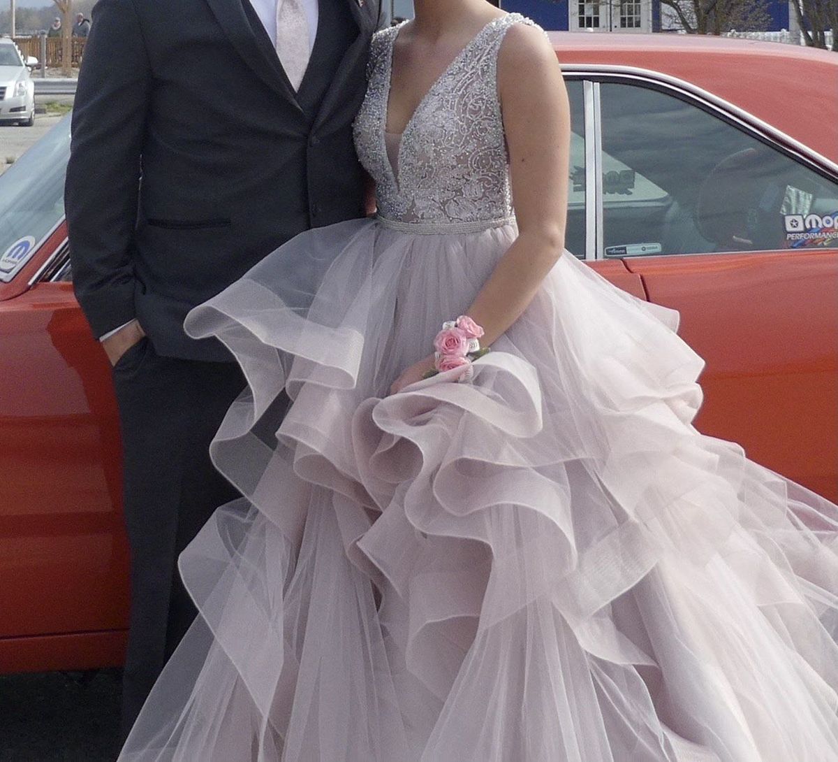 Size 8 Prom Sheer Light Pink Ball Gown on Queenly