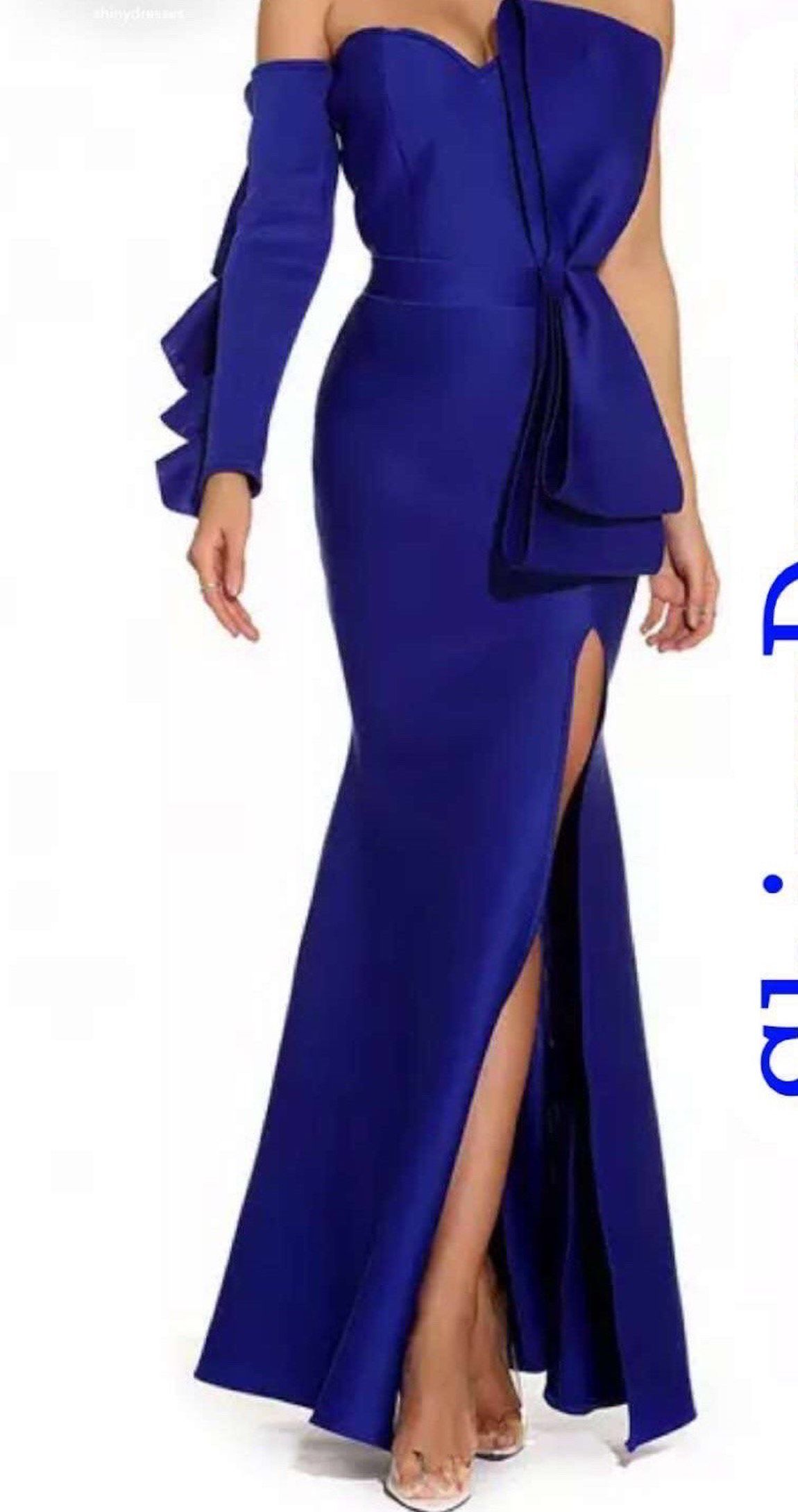 Size 6 Prom Long Sleeve Royal Blue Side Slit Dress on Queenly