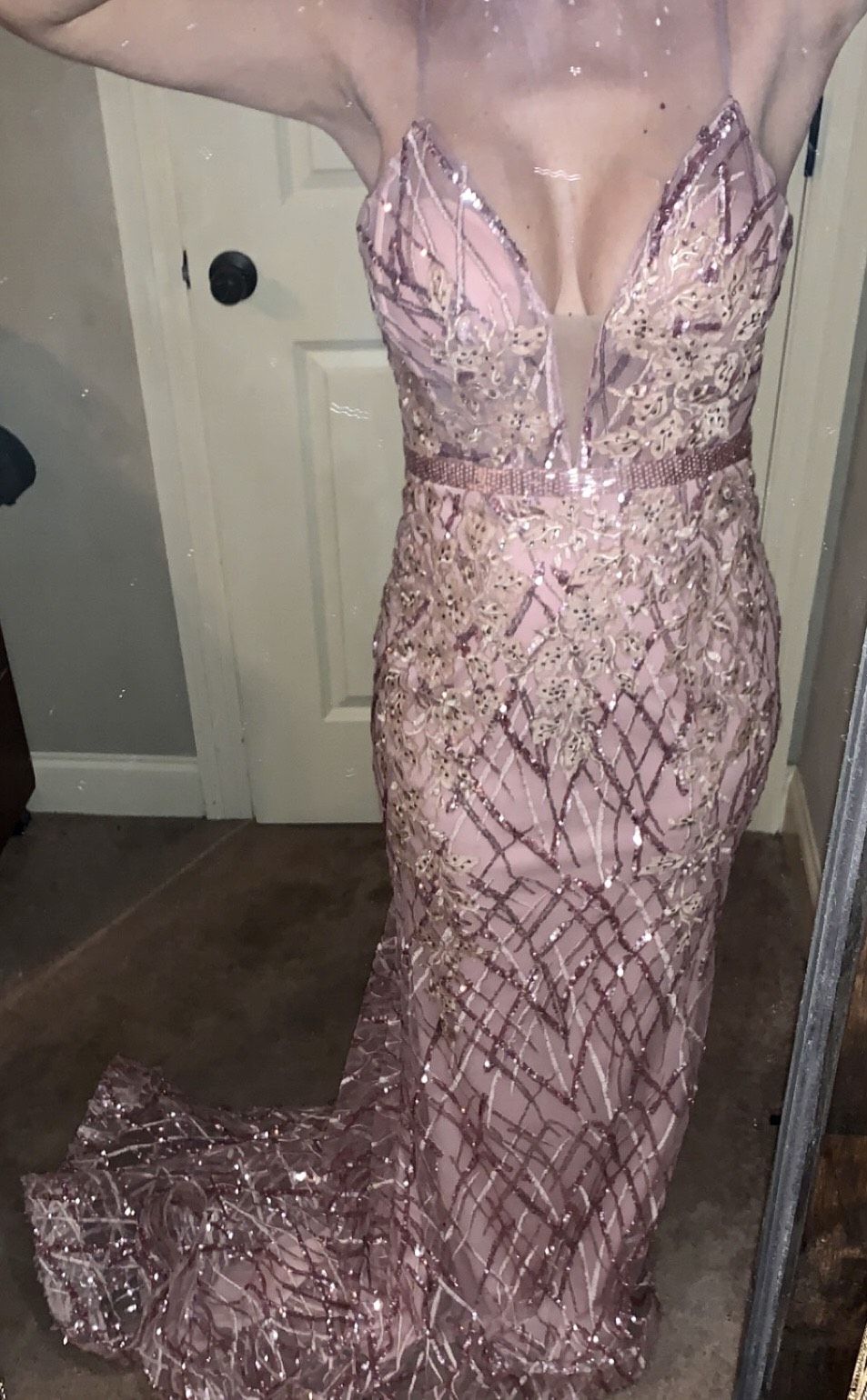 Jovani Size 2 Floral Pink Mermaid Dress on Queenly