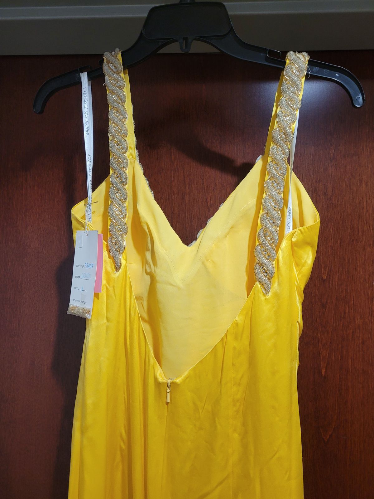 Style P3437 Precious Formals Size 6 Yellow Side Slit Dress on Queenly