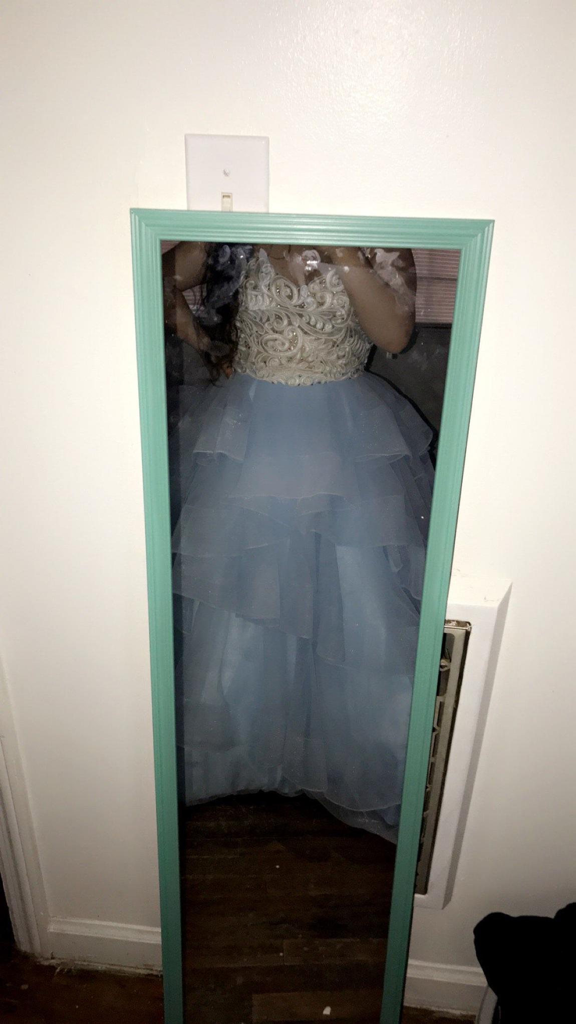 Size 14 Lace Blue Ball Gown on Queenly