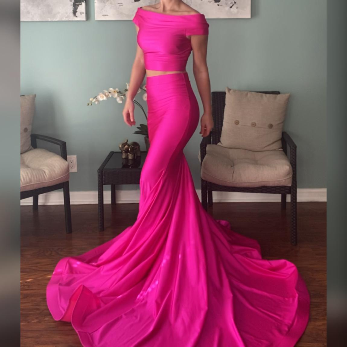 Jessica Angel Size 2 Prom Off The Shoulder Hot Pink Mermaid Dress on Queenly