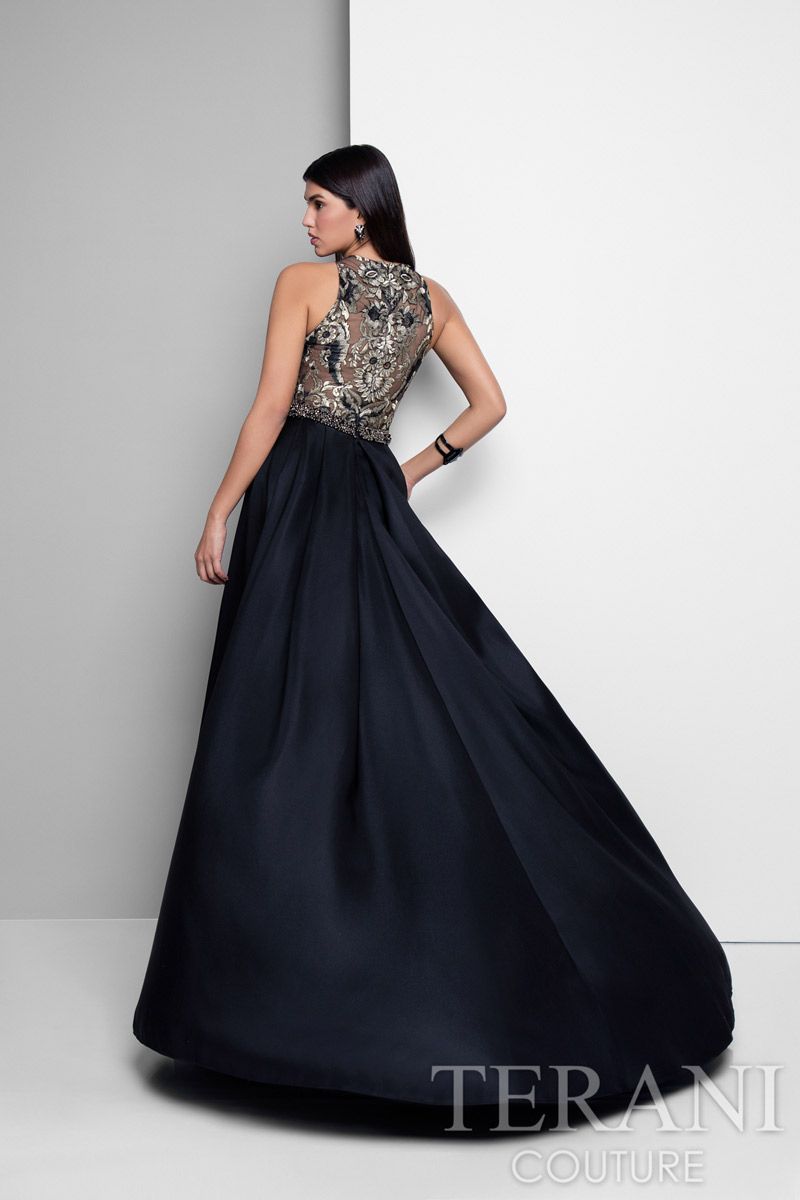 Style 1712E3648 Terani Couture Black Size 4 Floor Length Pageant Straight Dress on Queenly