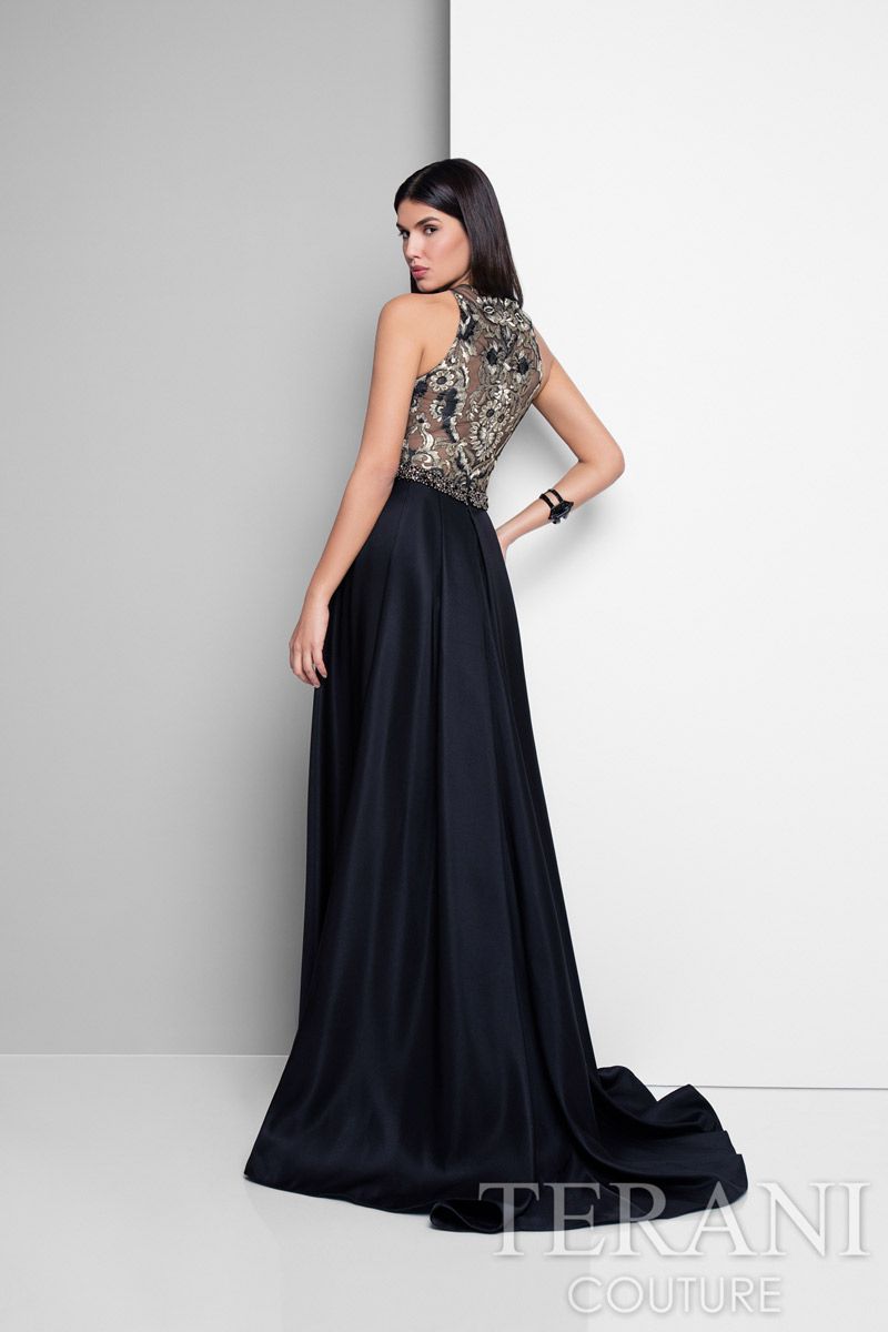 Style 1712E3648 Terani Couture Black Size 4 Floor Length Pageant Straight Dress on Queenly