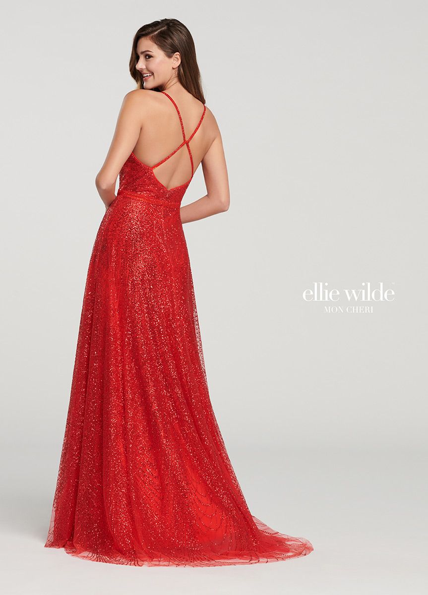 Style EW119001 Ellie Wilde Red Size 0 Tulle Pageant Side slit Dress on Queenly